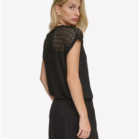 Calvin Klein Swimwear Crochet-Shoulder Tunic Cover Up Women's L/XL Black Dress - Picture 5 of 16